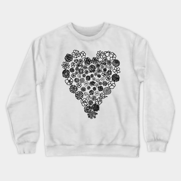 Black and White Floral Heart of Flowers Mothers Day Crewneck Sweatshirt by ellenhenryart